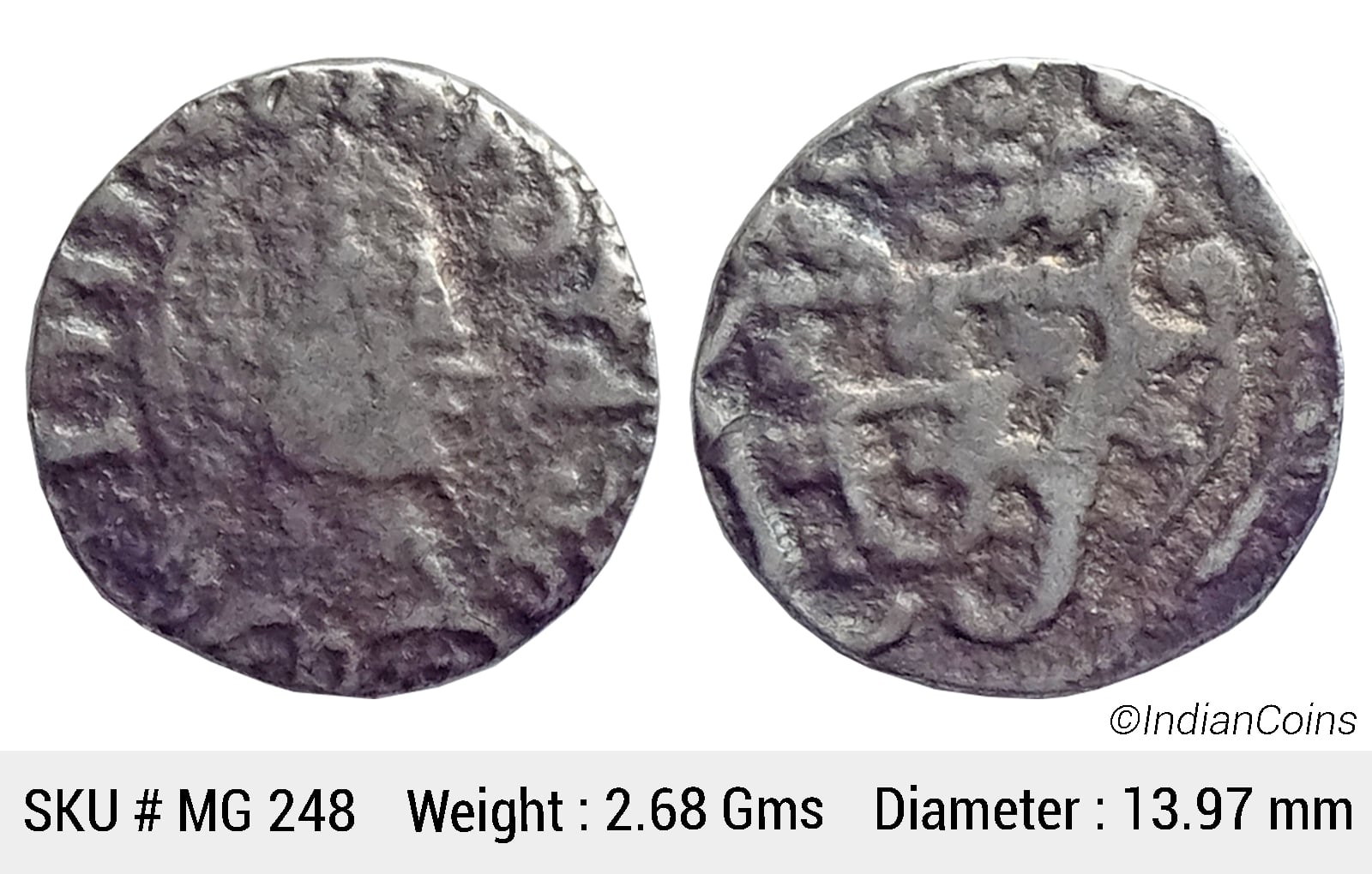 Indo Portuguese Goa D. Maria I and Pedro III (1777-1799 AD) Obv Conjoined bust of Maria I and Pedro III Rev Crowned arms KM 181 150 Reis Silver Pardao MG 248