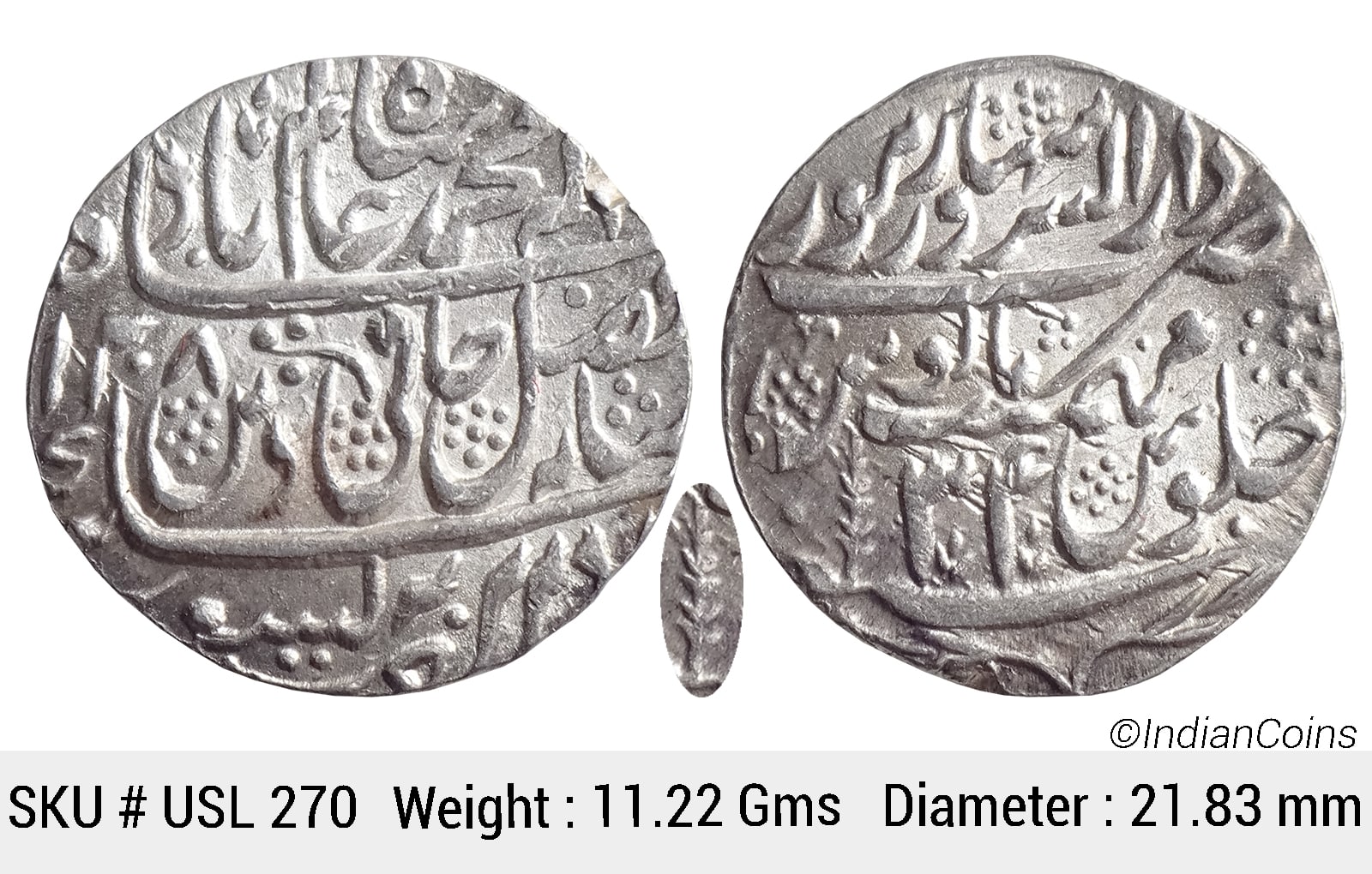 IK Maratha Confideracy INO Shah Alam II Silver Rupee Dar-ul-Sarur Saharanpur Mint AH 1207 RY 34 USL 270