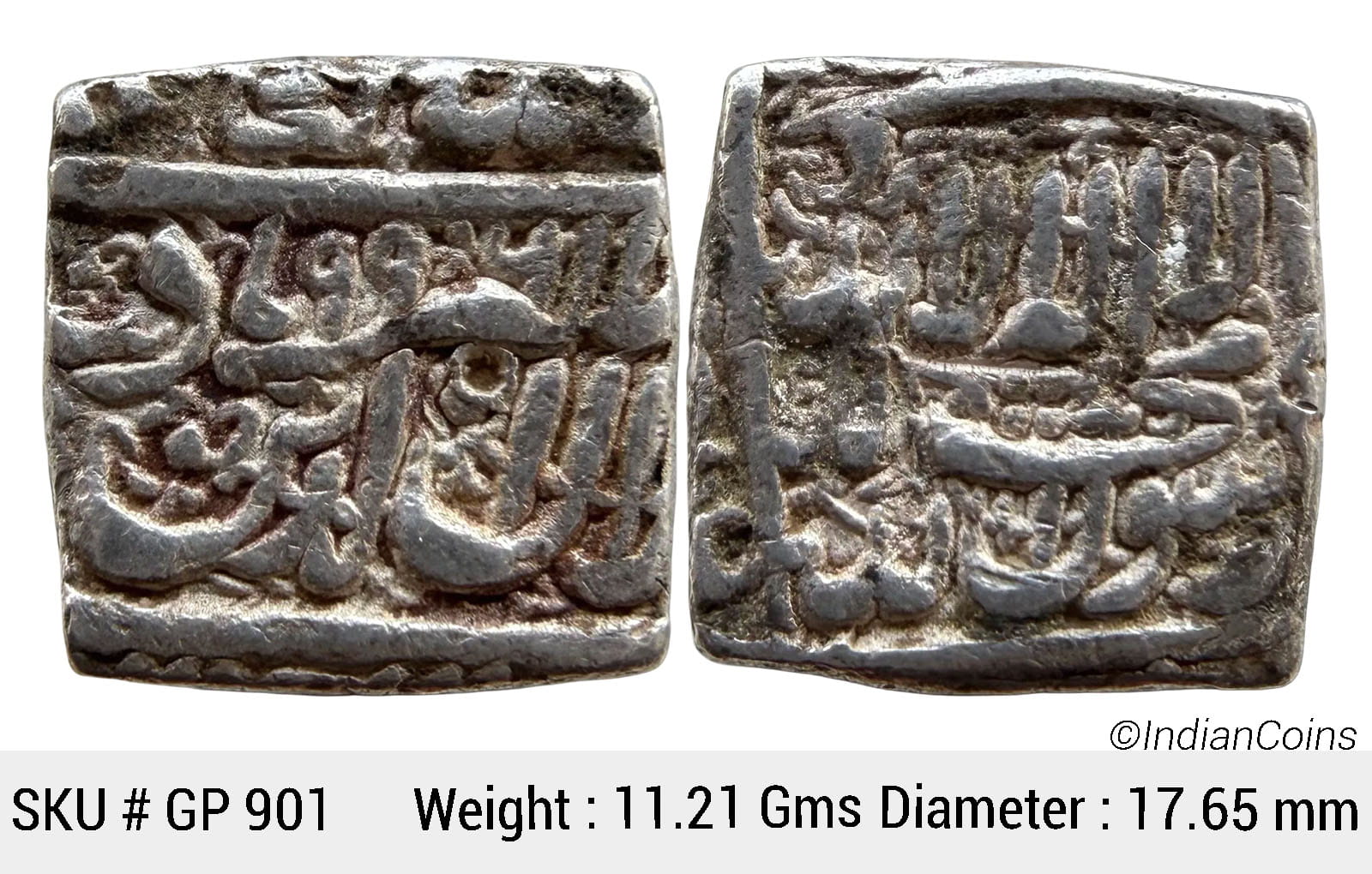 Mughal Akbar Dar-us-Sultanat Ahmadabad Mint by style Silver Square Rupee GP 901