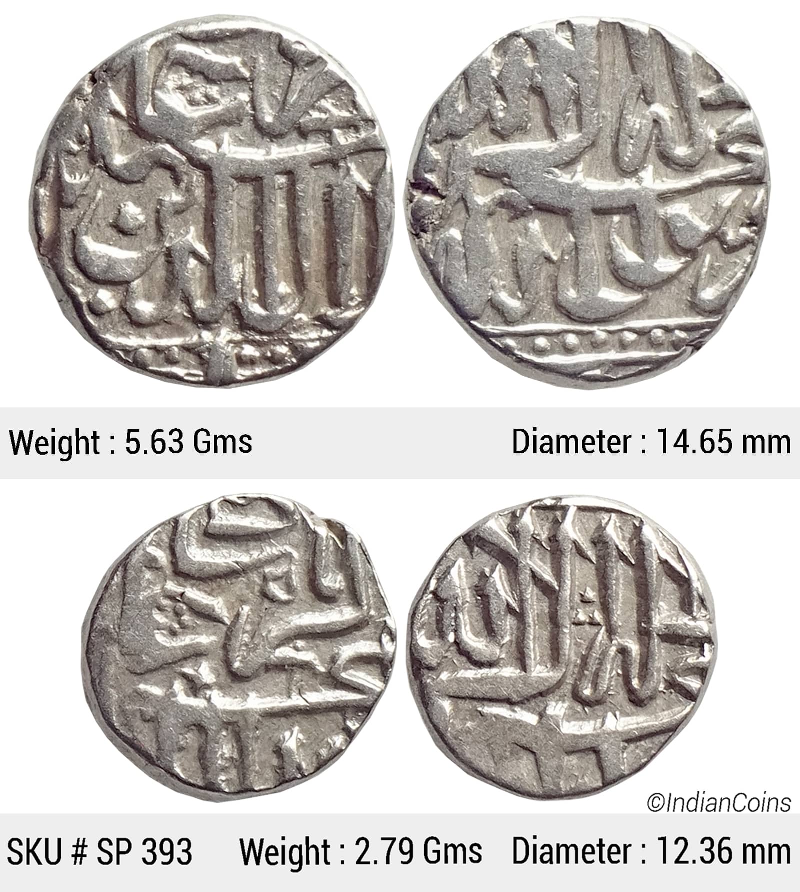 Mughal Akbar Set of 2 coins Silver Mahmudi & 1/2 Mahmudi Mulher Mint SP 393