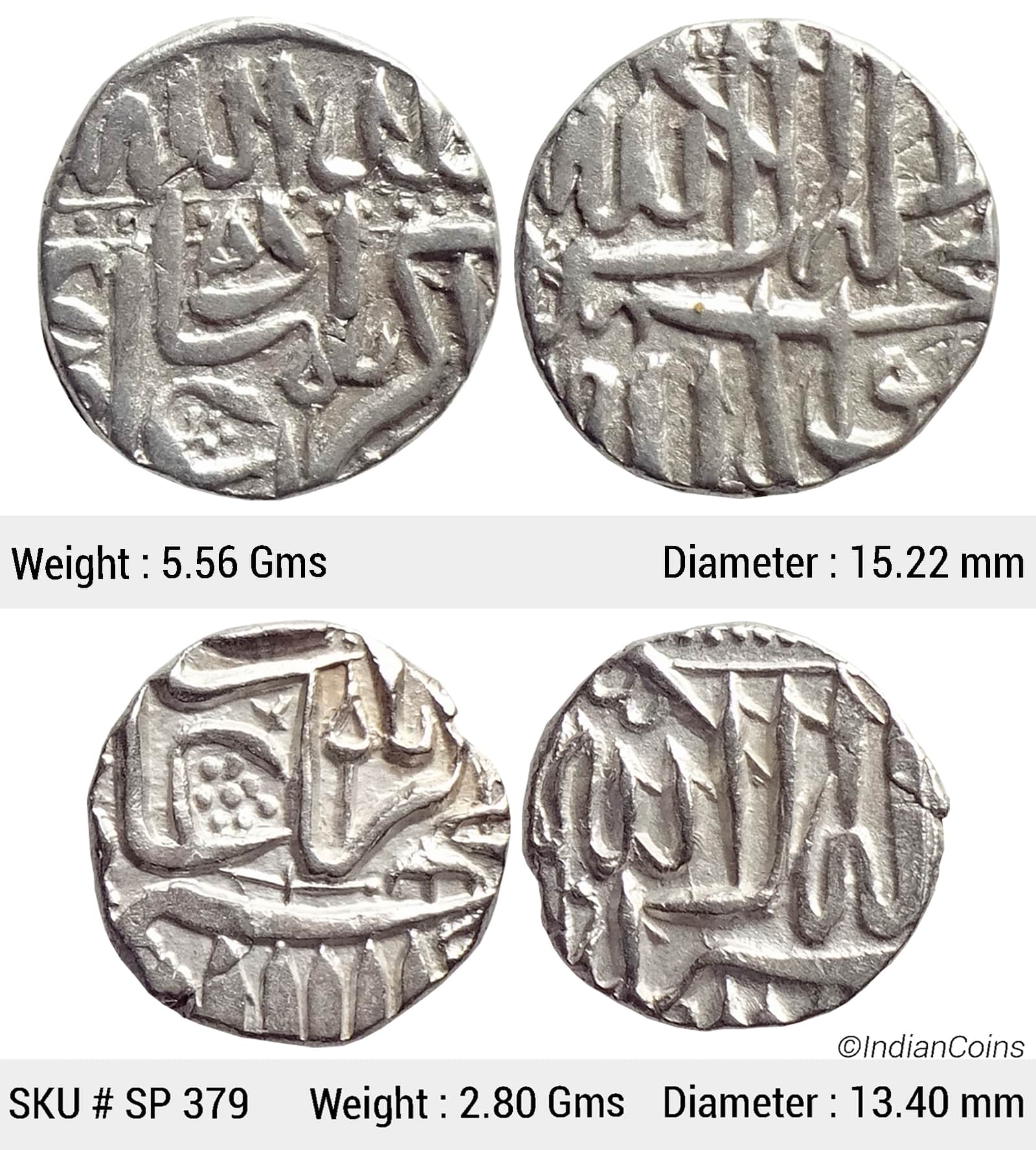 Mughal Akbar Set of 2 coins Silver Mahmudi & 1/2 Mahmudi Mulher Mint SP 379