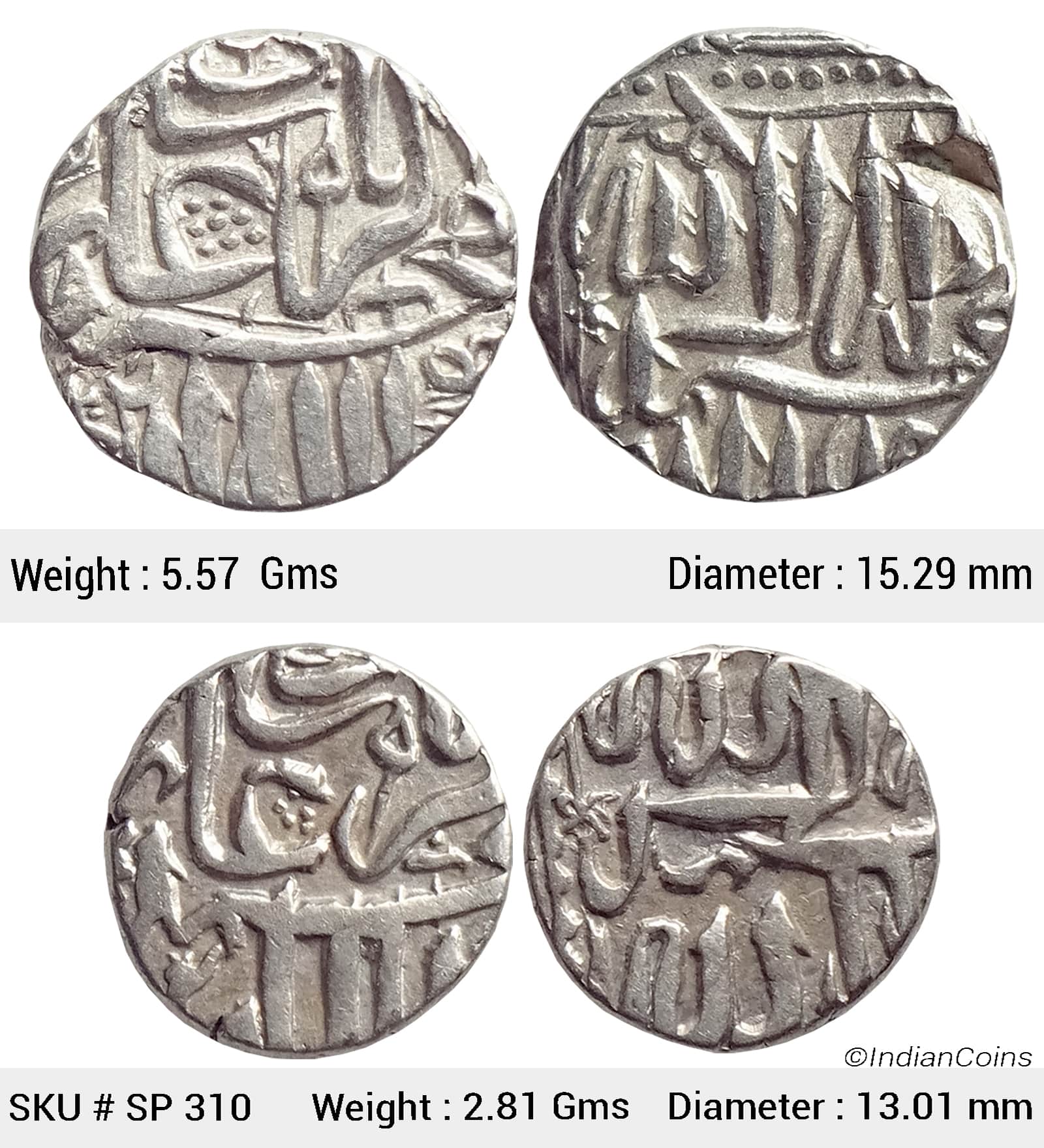 Mughal Akbar Set of 2 coins Silver Mahmudi & 1/2 Mahmudi Mulher Mint SP 310