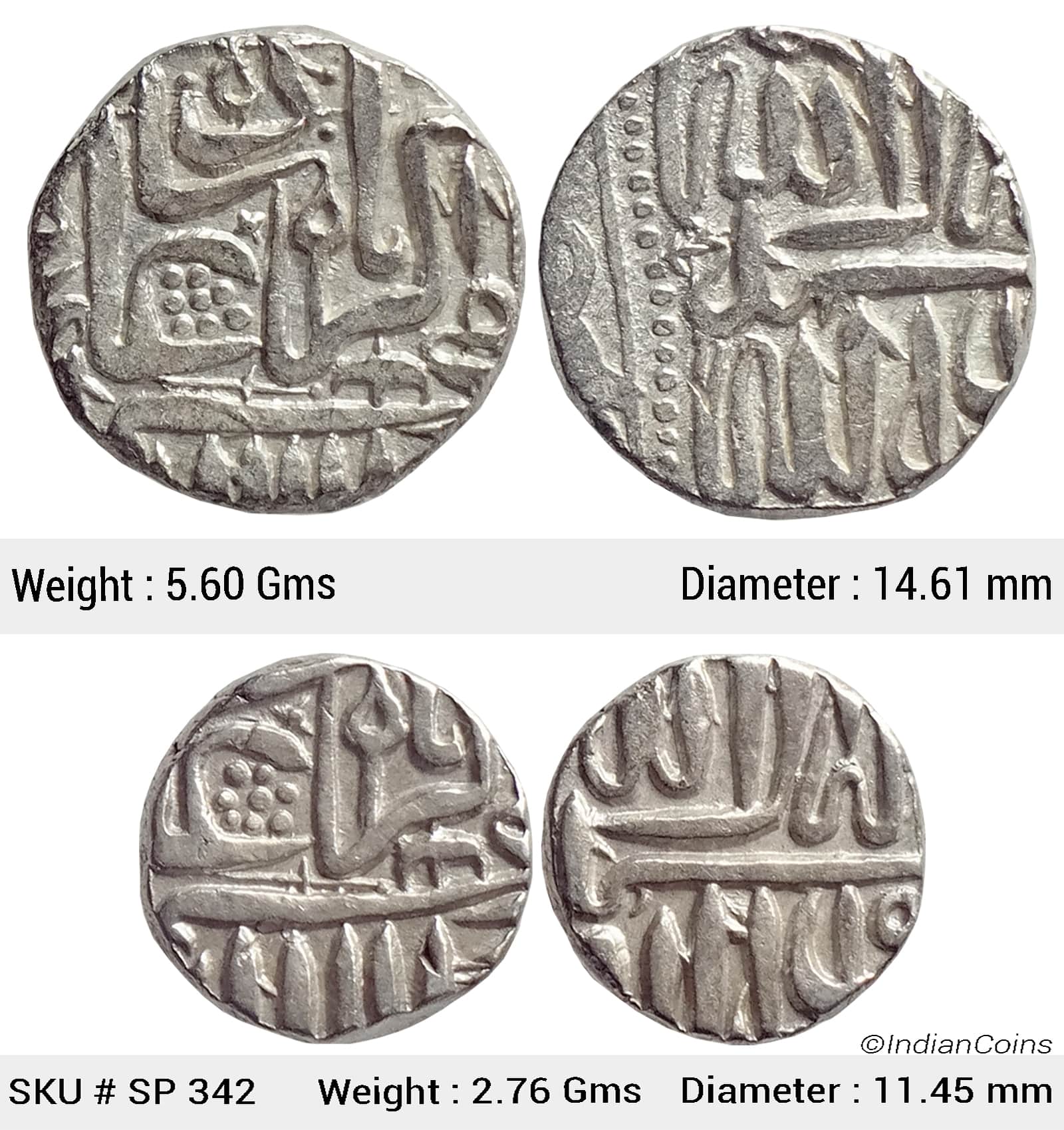 Mughal Akbar Set of 2 coins Silver Mahmudi & 1/2 Mahmudi Mulher Mint SP 342