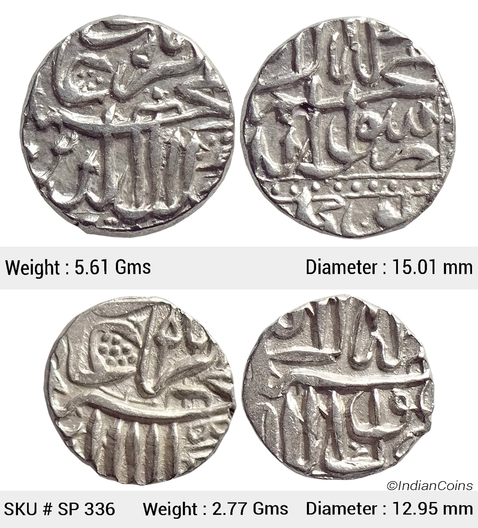 Mughal Akbar Set of 2 coins Silver Mahmudi & 1/2 Mahmudi Mulher Mint SP 336