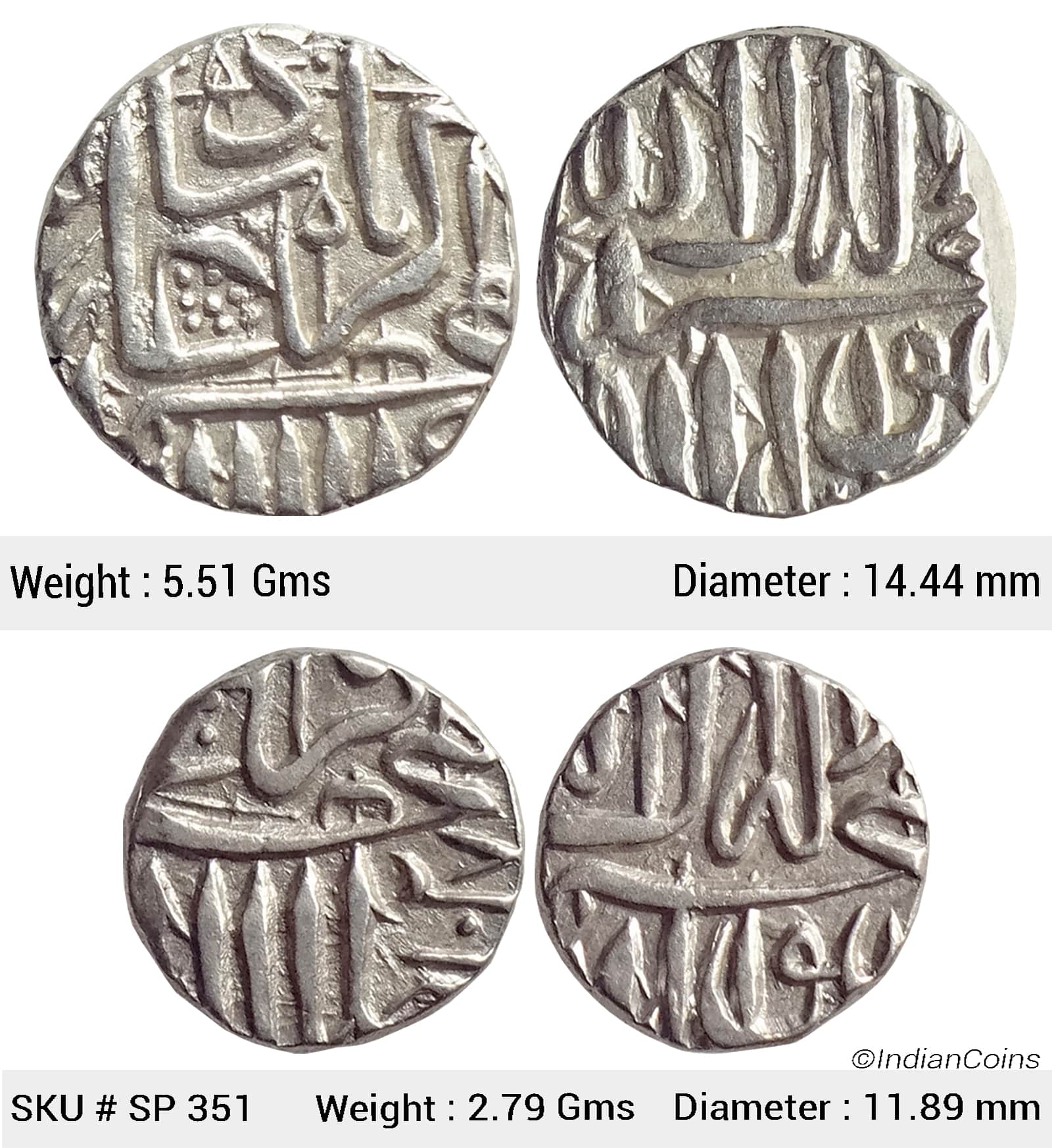 Mughal Akbar Set of 2 coins Silver Mahmudi & 1/2 Mahmudi Mulher Mint SP 351