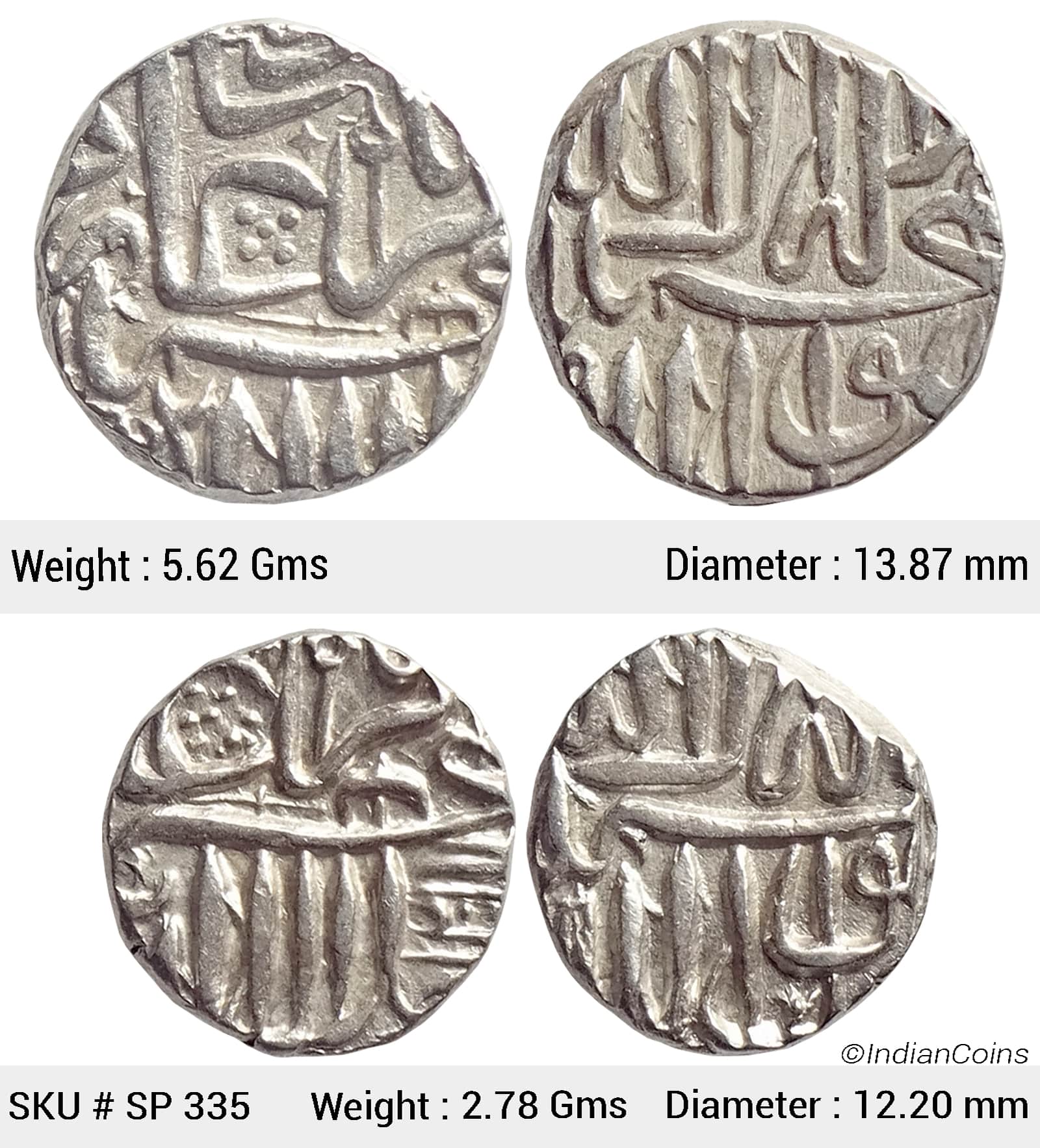 Mughal Akbar Set of 2 coins Silver Mahmudi & 1/2 Mahmudi Mulher Mint SP 335
