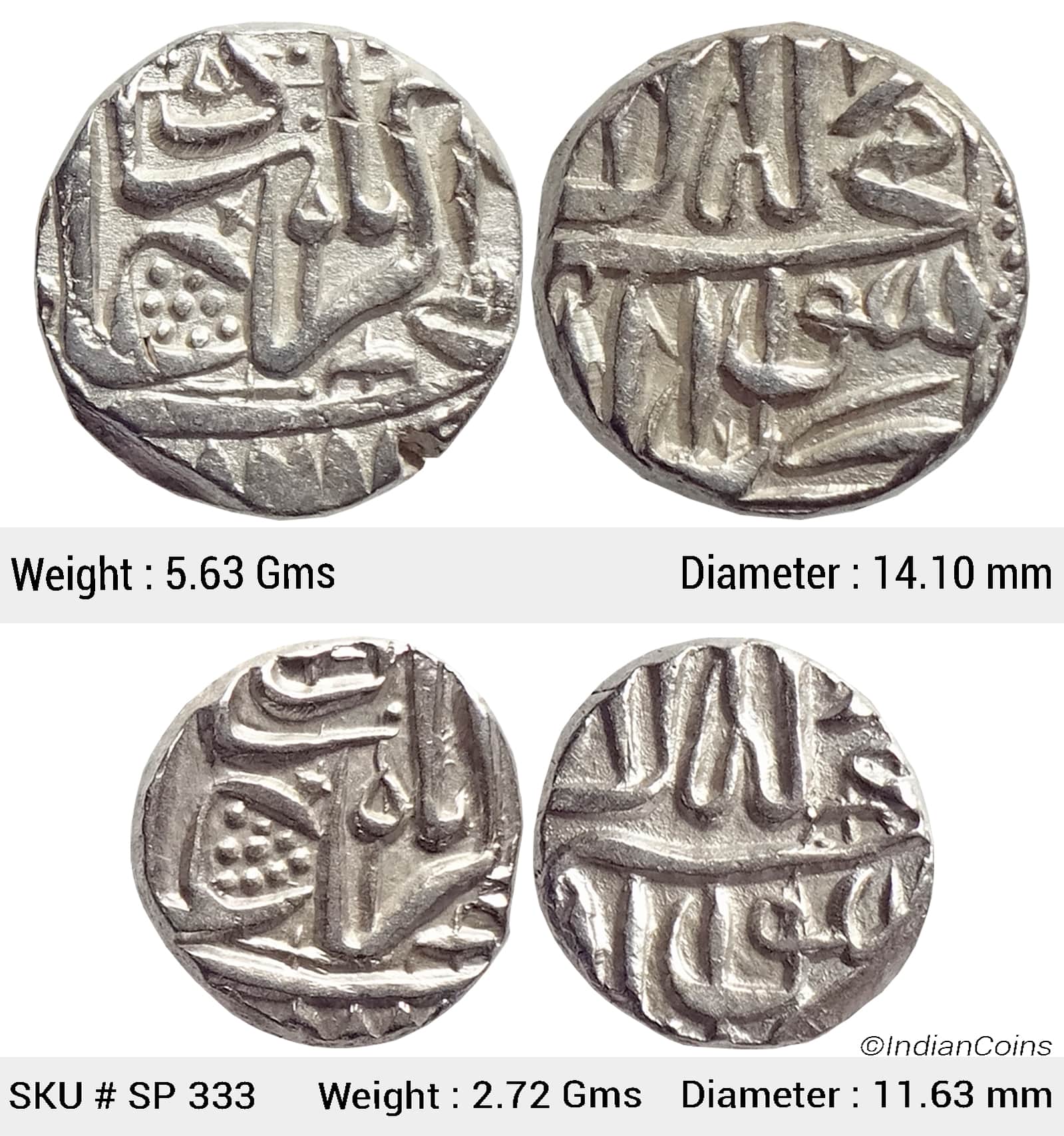 Mughal Akbar Set of 2 coins Silver Mahmudi & 1/2 Mahmudi Mulher Mint SP 333