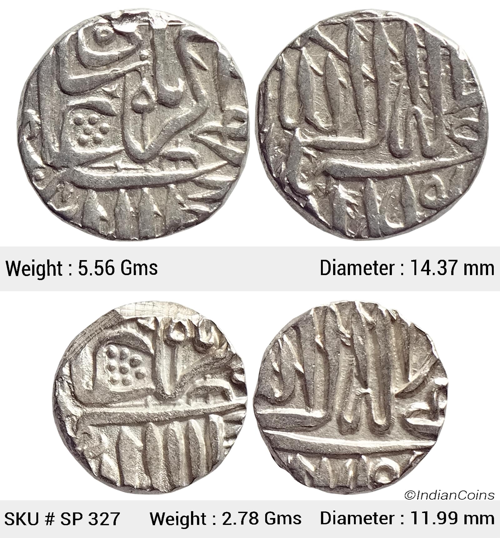 Mughal Akbar Set of 2 coins Silver Mahmudi & 1/2 Mahmudi Mulher Mint SP 327