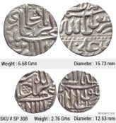 Mughal Akbar Set of 2 coins Silver Mahmudi & 1/2 Mahmudi Mulher Mint SP 308