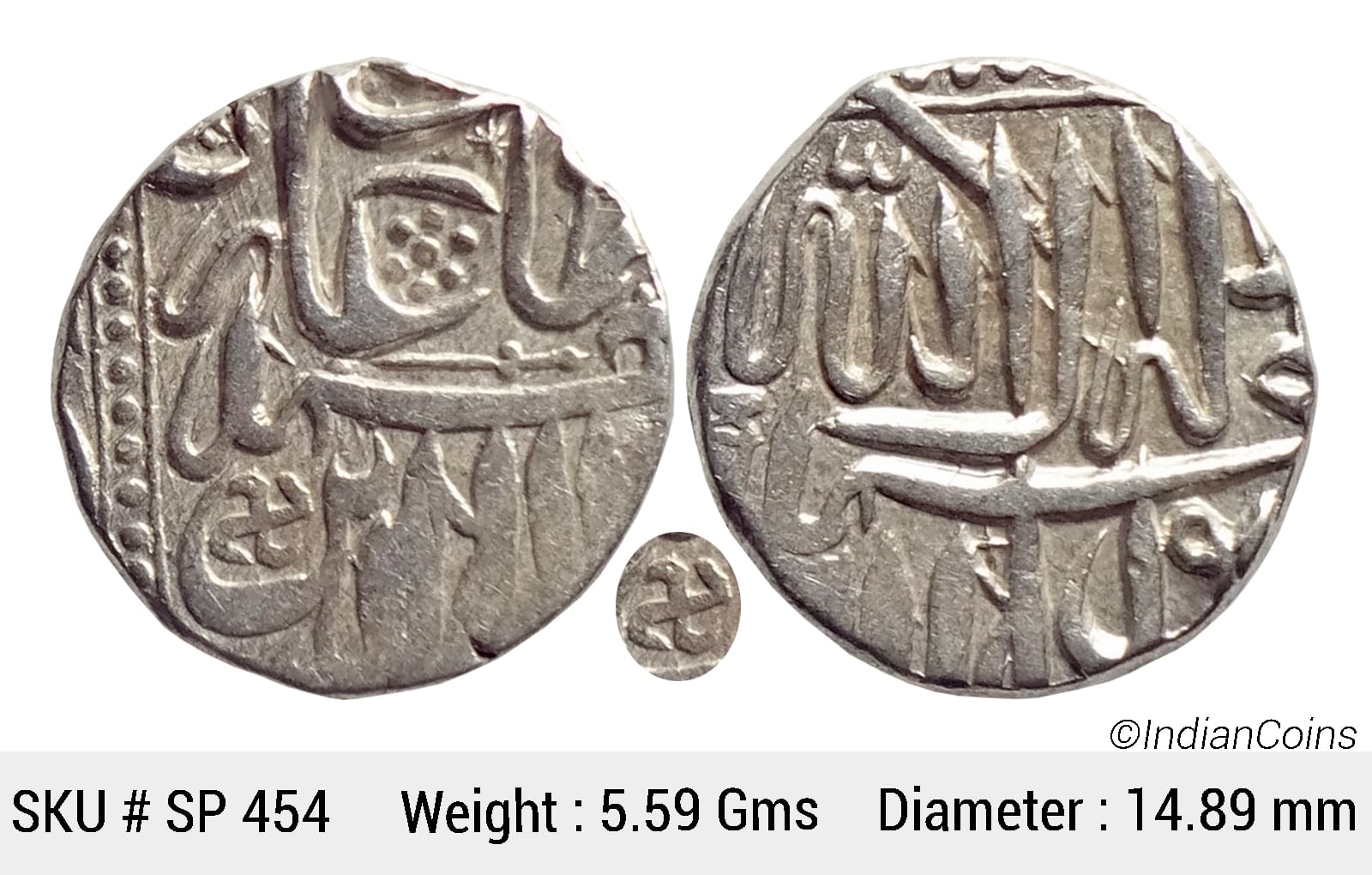 Mughal Akbar Silver Mahmudi Mulher Mint Anti clock wise “Swastik” as a mint mark SP 454