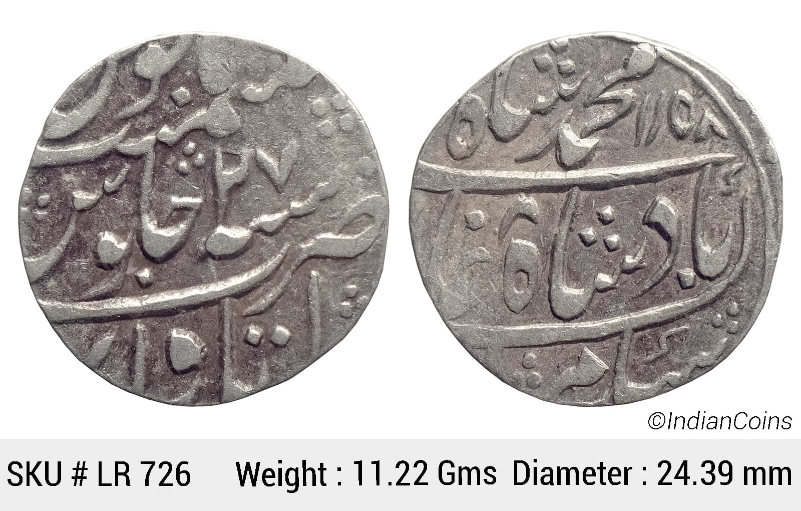 Mughal Muhammad Shah Silver Rupee Itawa Mint AH 1158 RY 27 KM 436.29 LR 726