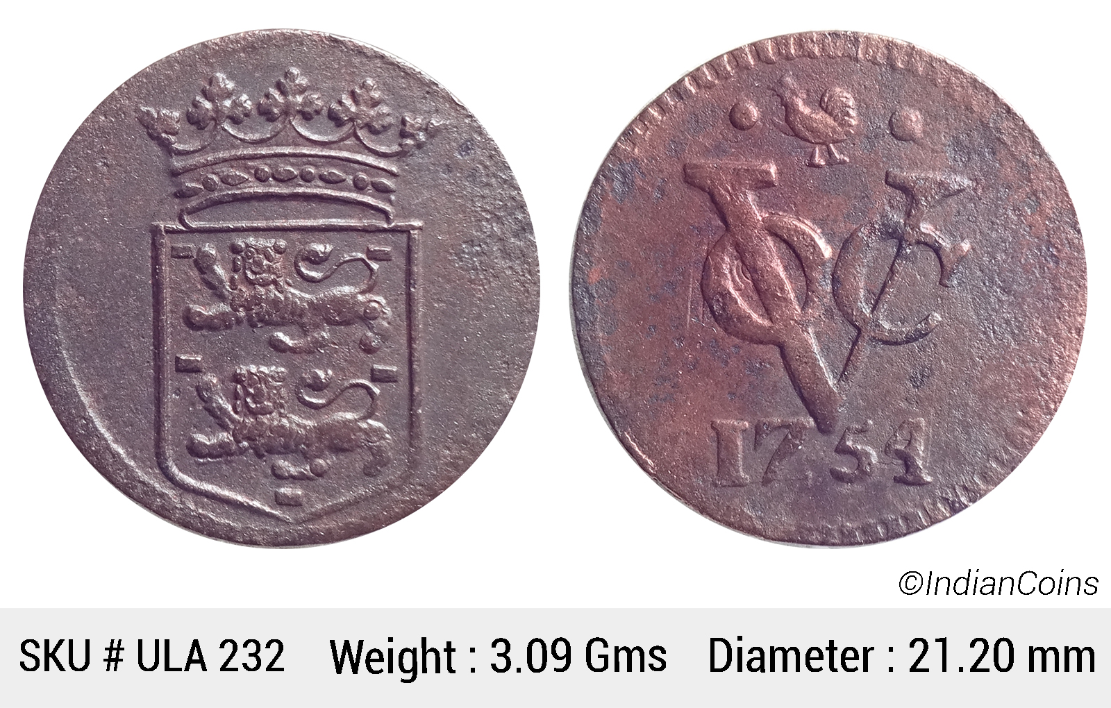 1726–1794 Dutch Copper Duit VOC