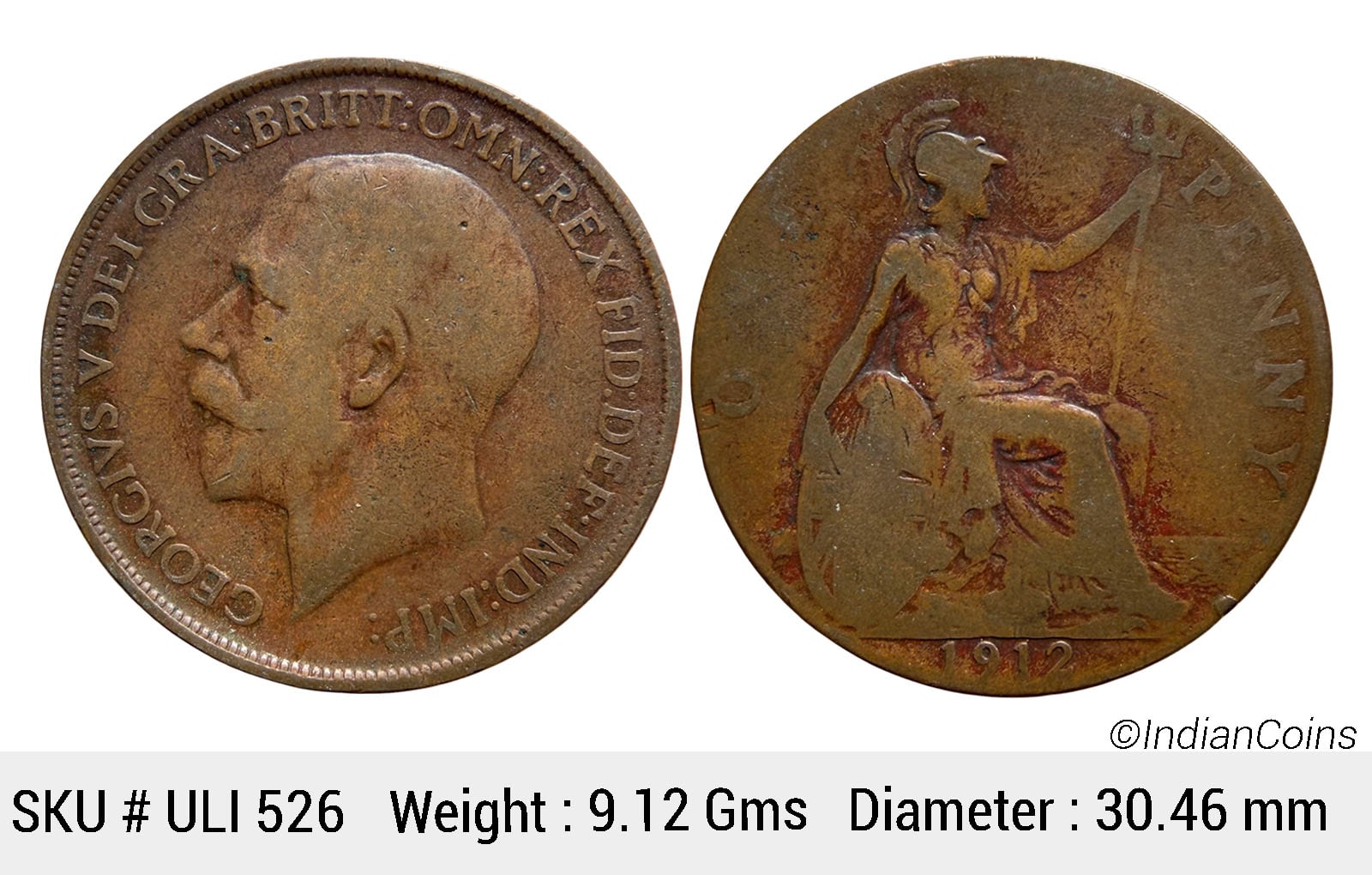 United Kingdom George V 1912 AD Bronze 1 Penny ULI 526