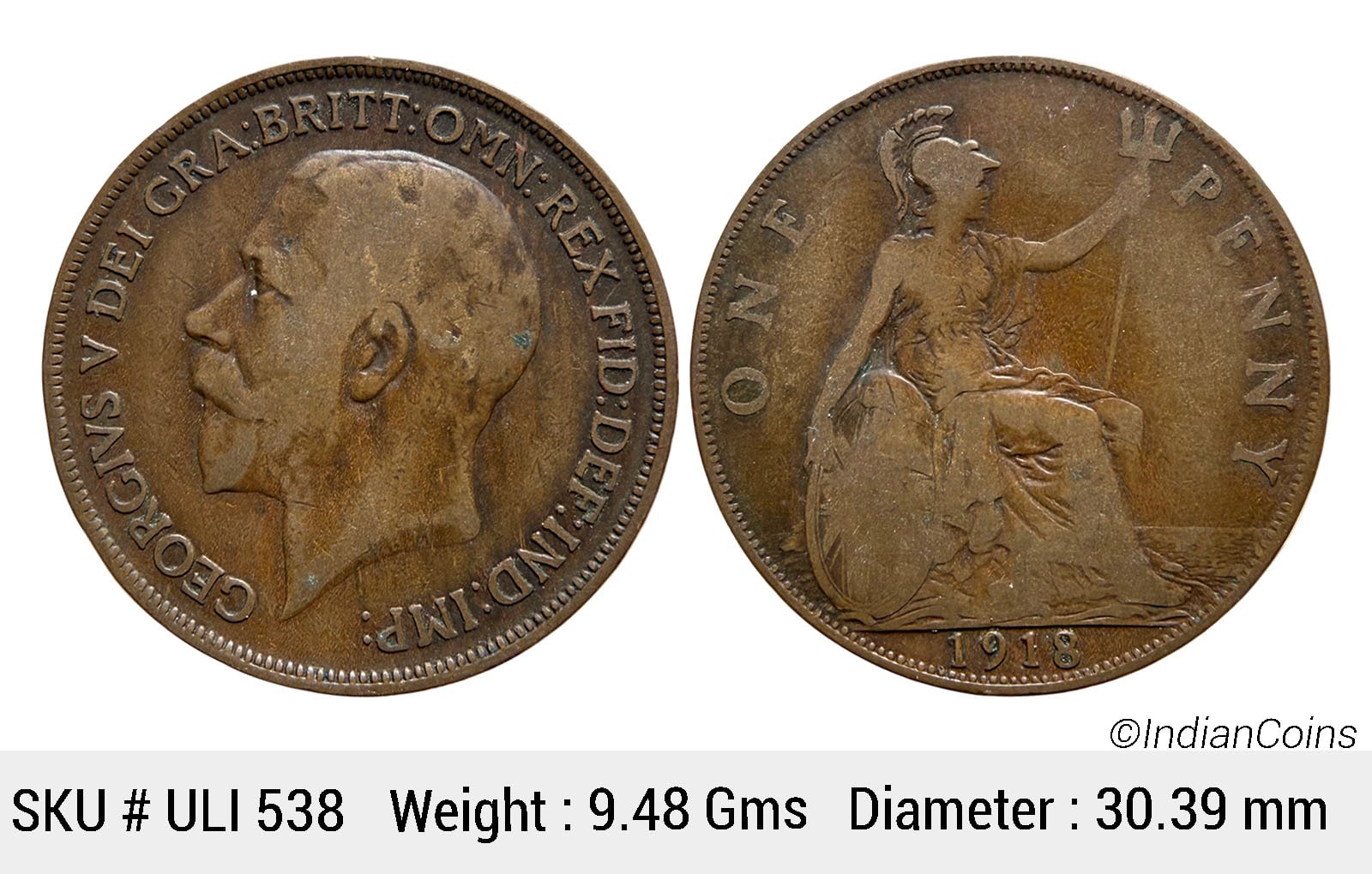 United Kingdom George V 1918 AD Bronze 1 Penny ULI 538