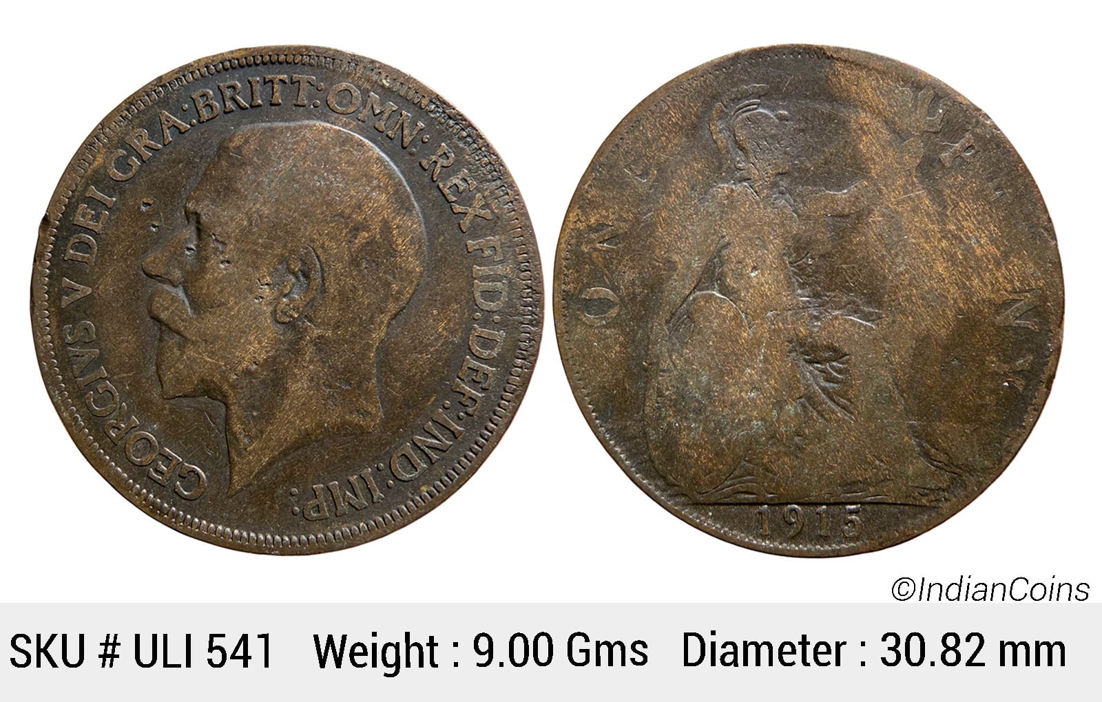 United Kingdom George V 1915 AD Bronze 1 Penny ULI 541