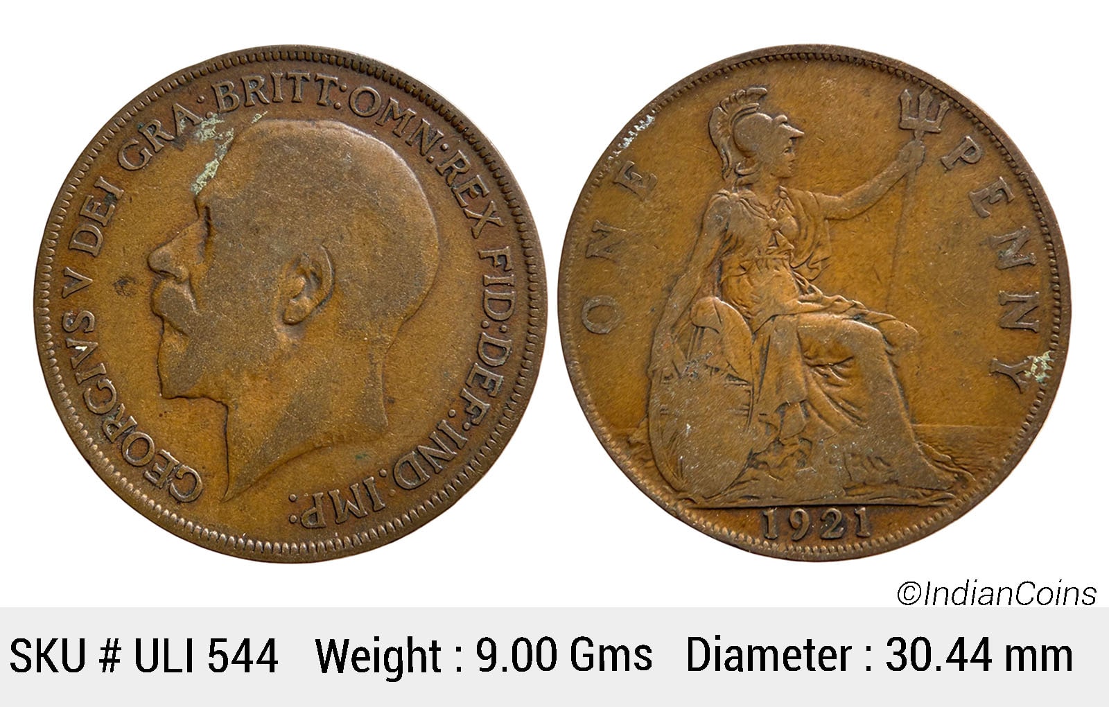 United Kingdom George V 1921 AD Bronze 1 Penny ULI 544